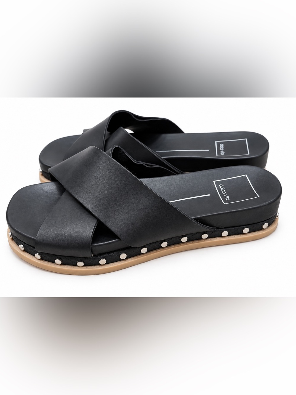 Dolce Vita Black Crisscross Stud-Trim Slide Sandals Size 7.5
